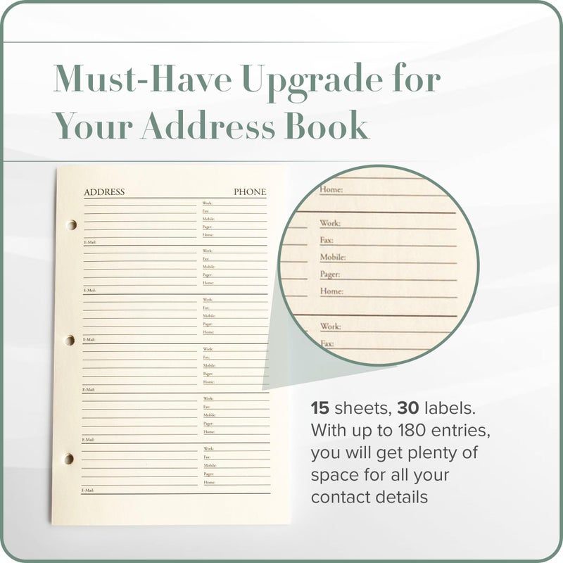 Gallery Leather Address Book Refill Replacement Pages - 3 Ring 5.5 x 8 Size  15 Sheets  30 Pages for 180 Entries  Quick and Easy Contact Storage and Updates - Image 3